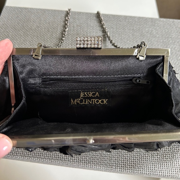 Jessica McClintock Black Shimmer Fabric Evening Bag - Fits iPhone! - Picture 4 of 5